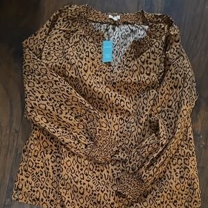 Maurices Brown and Black Relaxed Smocked Blouse